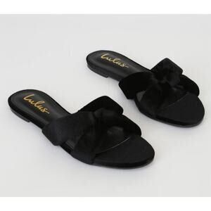 Lulus Size 7.5 Velvet Shadee Knot Slide Sandals Black New
